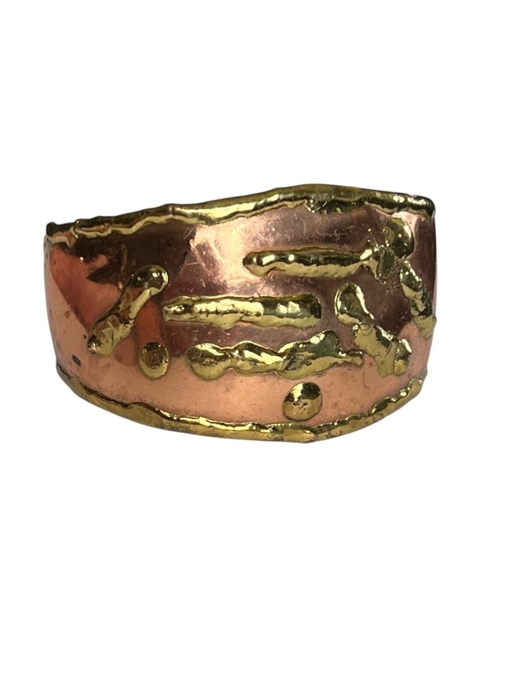 Vintage Brutalist Copper-Tone Wide Cuff Adjustable Bracelet